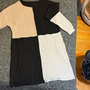 Colorblock Ribbed Knit Sweater Dress